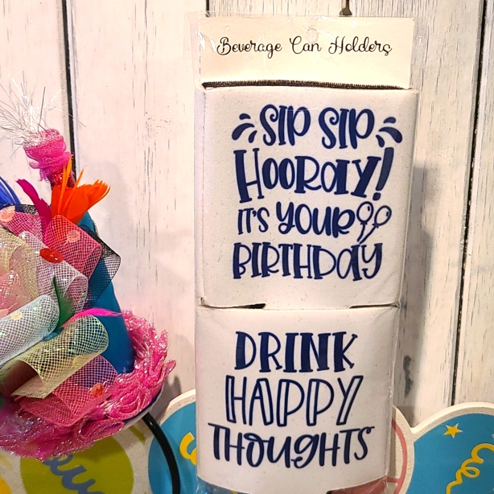 BIRTHDAY theme Beverage holder set of 2 for can water bottle beer NWT